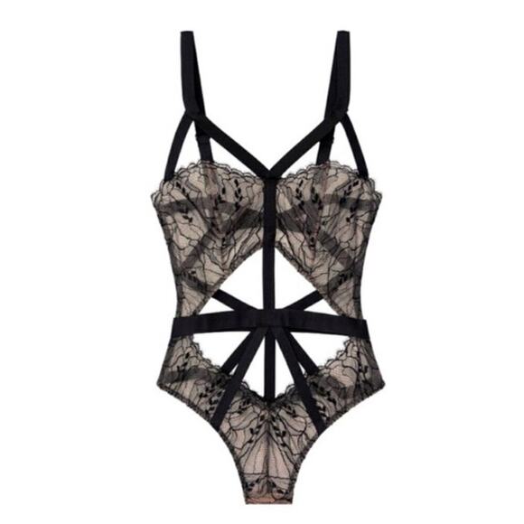 Victoria's Secret Other - VICTORIA’S SECRET Strappy Bodysuit Chantilly Black Lace Teddy Size Large